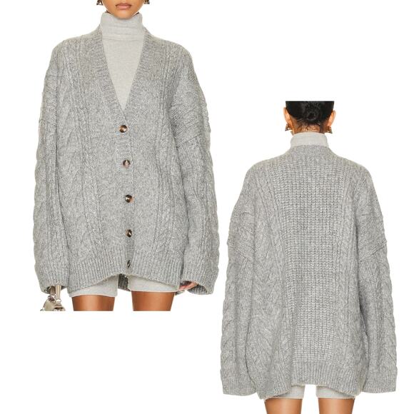 Helsa Sweaters - Helsa, Women's 'Serena' Cable Knit Cardigan, Oversized, Heather Gray, Medium